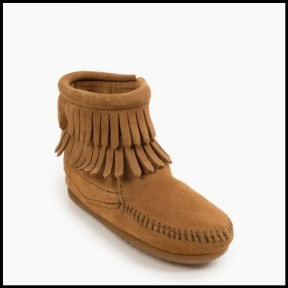 NWT Baby Minnetonka Double Fringe Bootie in Taupe
